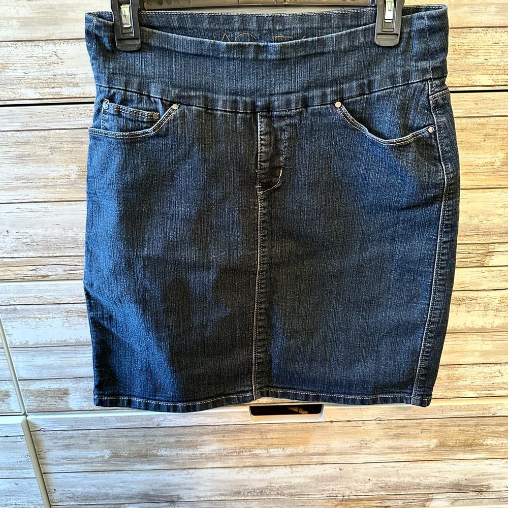 👖 Jag Jeans Dark Wash Pull-On Denim Pencil Skirt Size 6 Stretch Back Vent